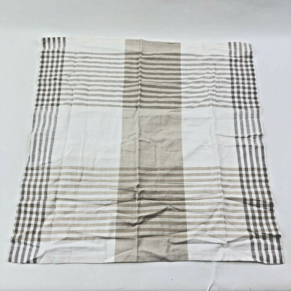 West Elm Steven Alan Stripes Tan & White Plaid 100% Cotton Euro Sham 25x25 New W